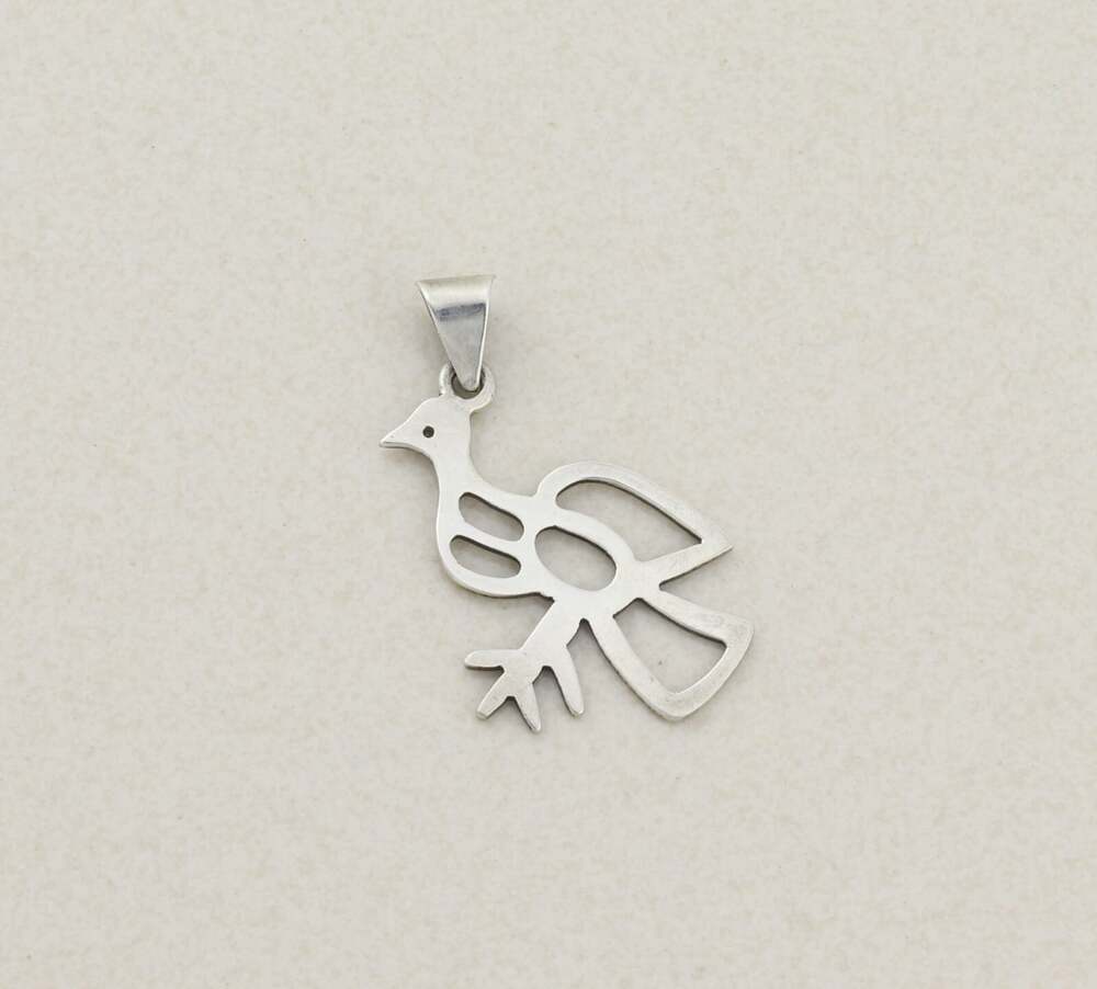 Pendant Only Sterling Silver Dove Bird Pendant Modernist Abstract 1 3/4" x 1"